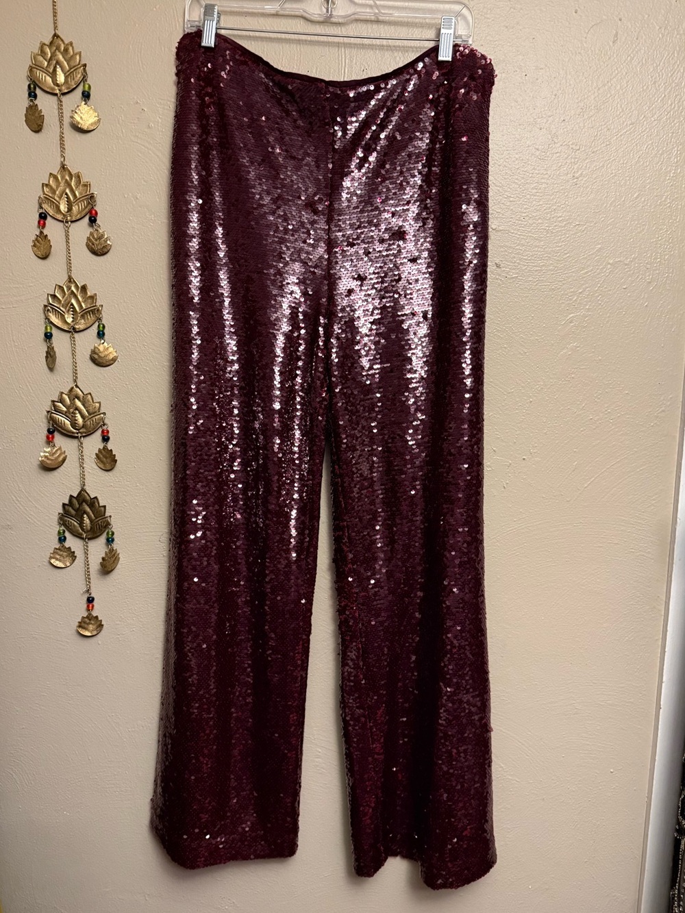 Ann Taylor Burgundy Plum All Over Sequin Shimmer Wide Leg Pants Womens size 12